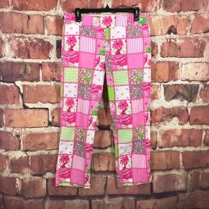 Lilly Pulitzer Pink and Green Patch work Pants 8